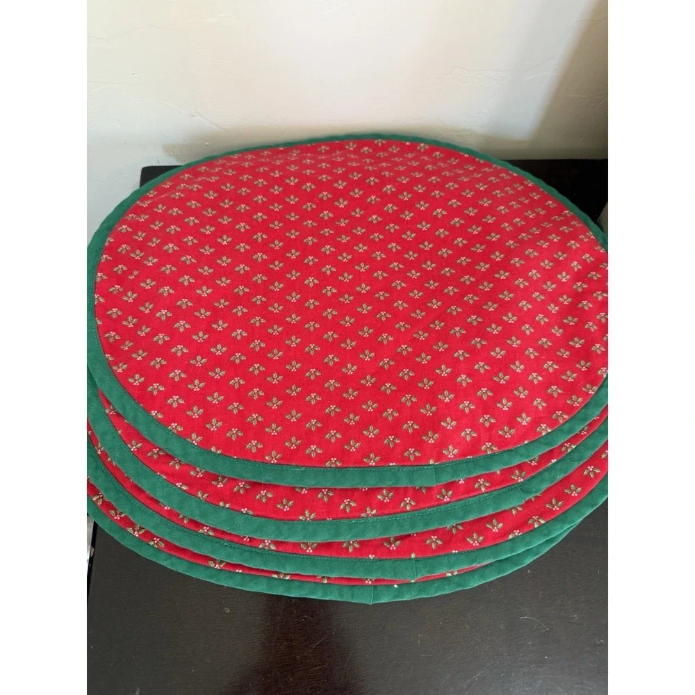 Vintage Christmas Placemats Set Of 4 Swan With Wreath‎ Red Multi